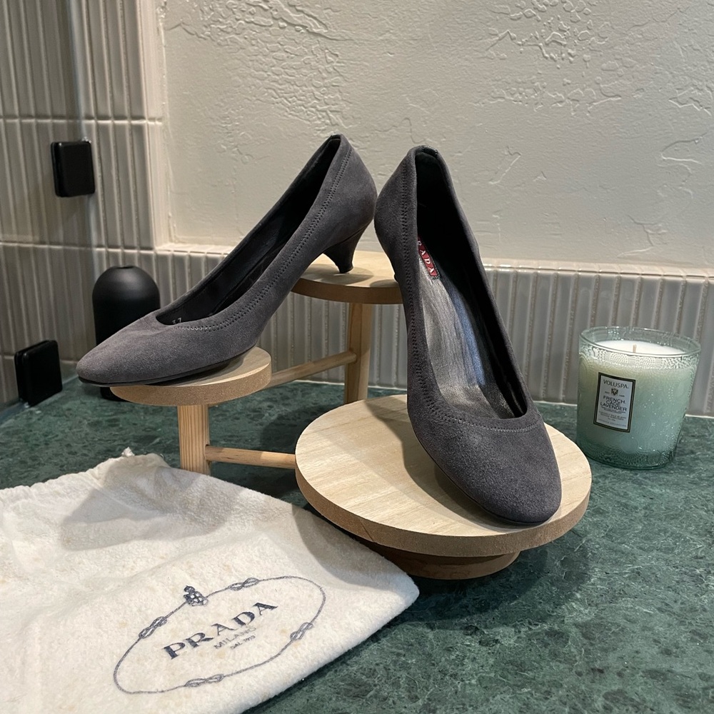 Prada Gray Suede Heels